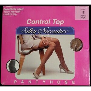 Silky Necessities Control Top Pantyhose Size E Beige Sheer Vintage Longs USA